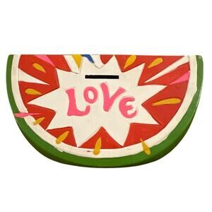 Vintage 1969 Pride Creations Coin Bank Painted Watermelon Love Groovy Hippie